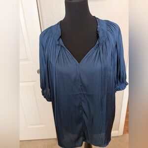 Collective Concepts Navy Blue V-Neck Peasant Top